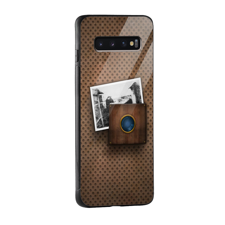 Vintage Wood Camera Glass Back Case for Galaxy S10 Plus