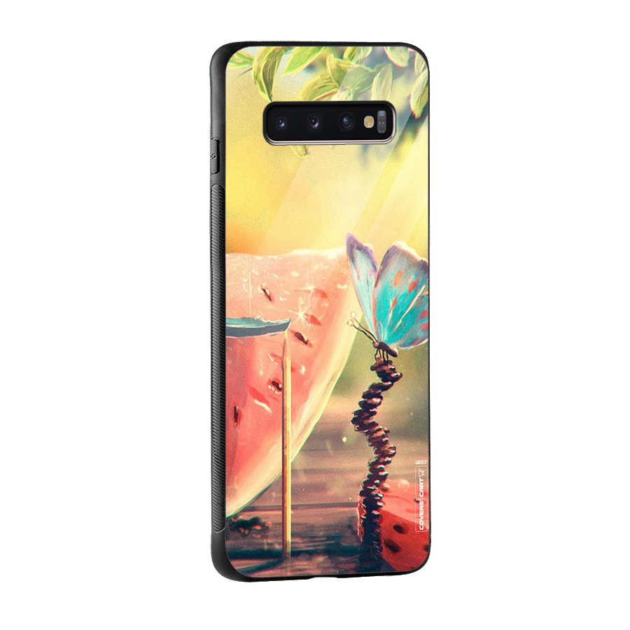 Watermelon Butterfly Glass Back Case for Galaxy S10 Plus