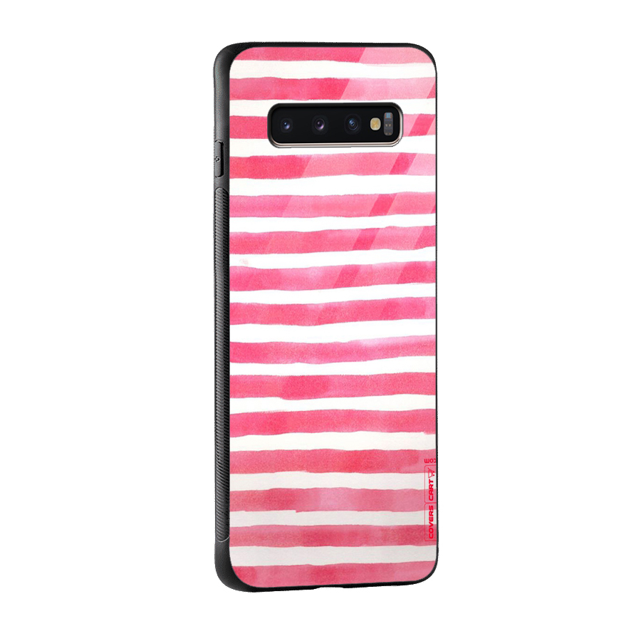 White And Pink Stripes Glass Back Case for Galaxy S10 Plus