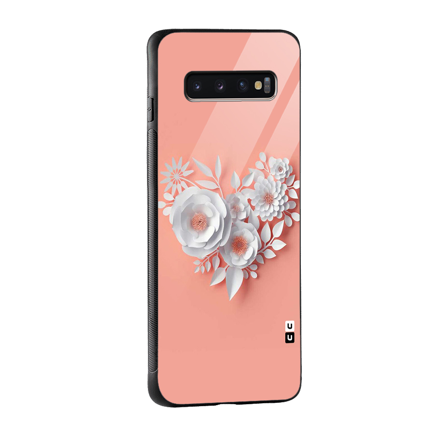 White Paper Flower Glass Back Case for Galaxy S10 Plus
