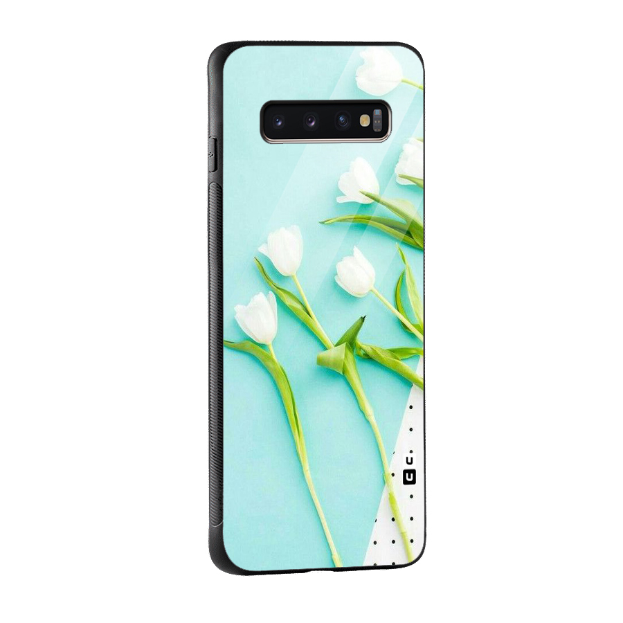 White Tulips Glass Back Case for Galaxy S10 Plus