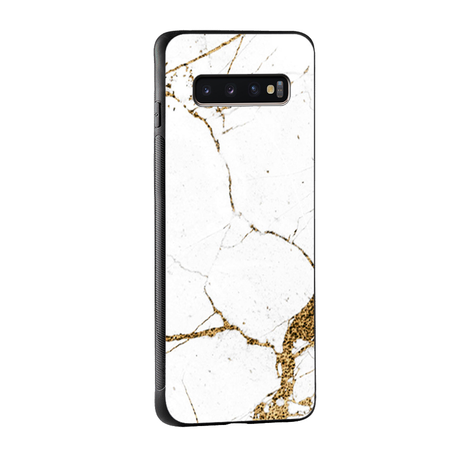 White and Gold Design Glass Back Case for Galaxy S10 Plus