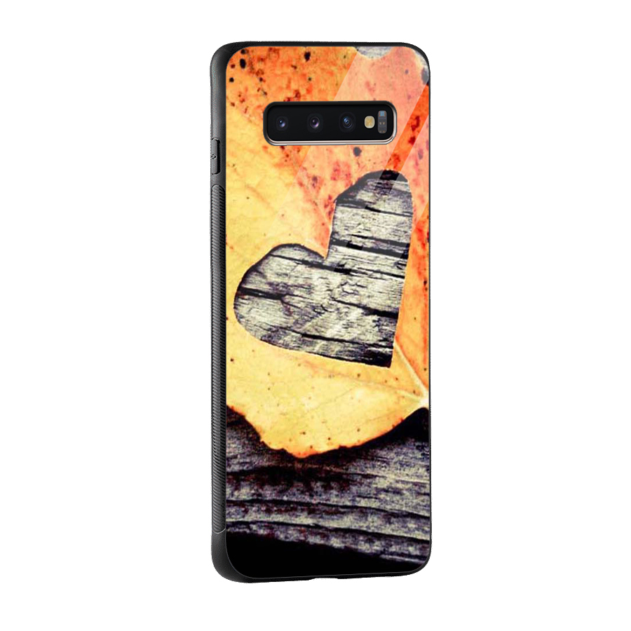 Wood Heart Leaf Glass Back Case for Galaxy S10 Plus