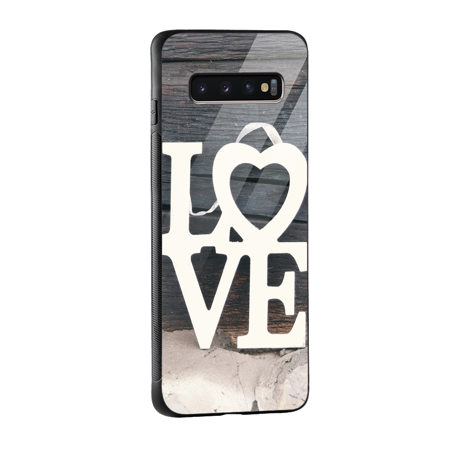 Wood Love Lock Glass Back Case for Galaxy S10 Plus