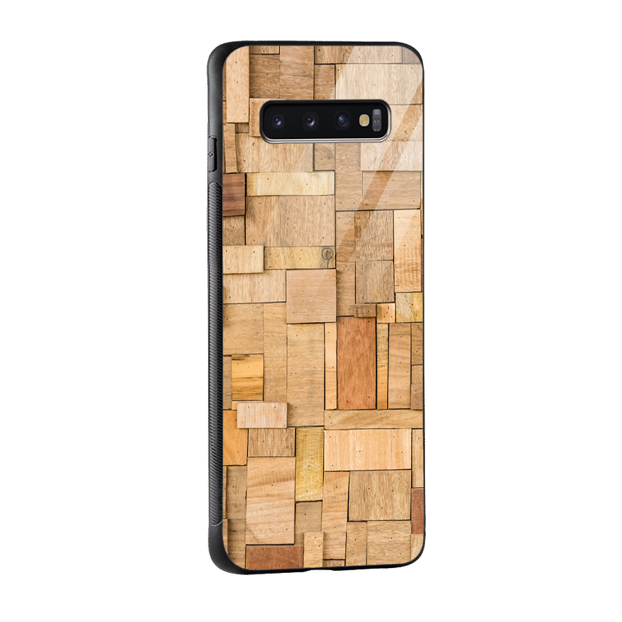 Wooden Blocks Glass Back Case for Galaxy S10 Plus