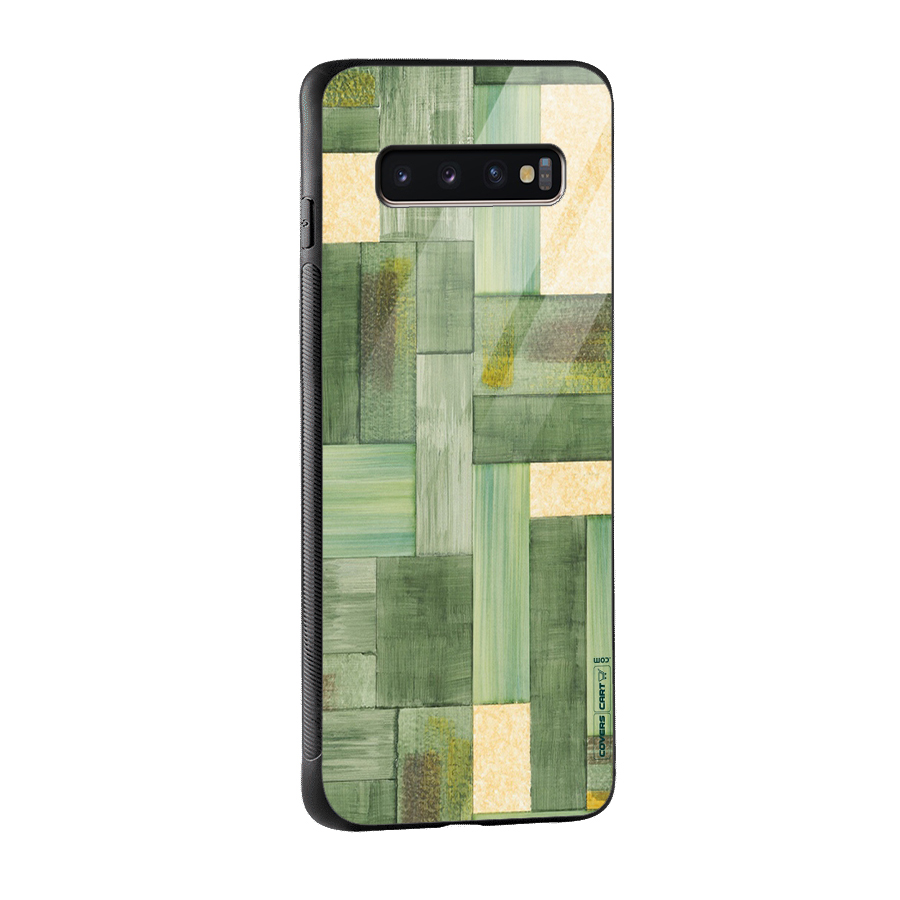 Wooden Green Texture Glass Back Case for Galaxy S10 Plus