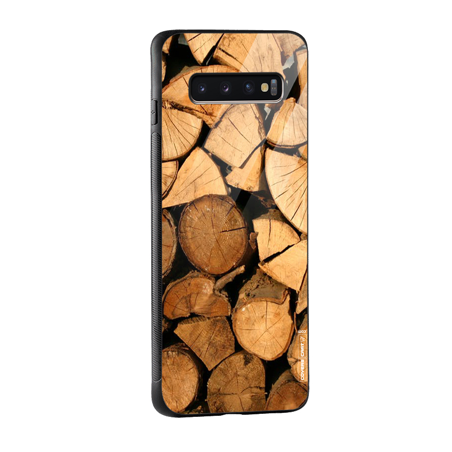 Wooden Logs Glass Back Case for Galaxy S10 Plus