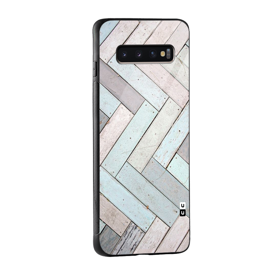 Wooden ZigZag Design Glass Back Case for Galaxy S10 Plus