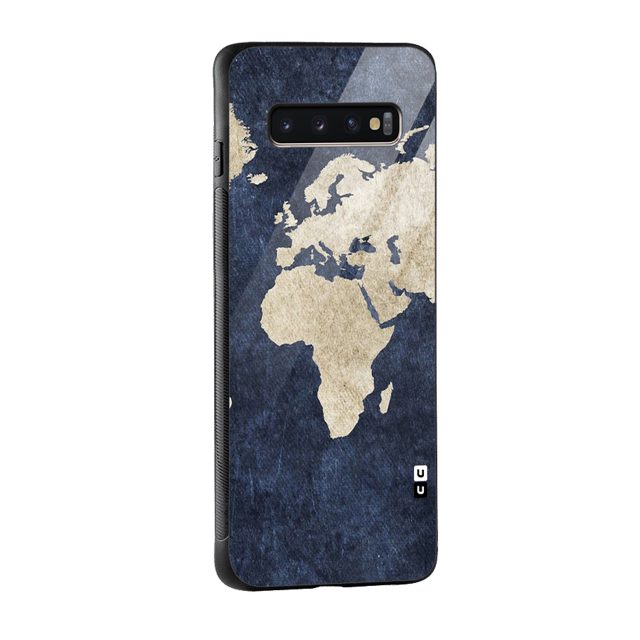 World Map Blue Gold Glass Back Case for Galaxy S10 Plus