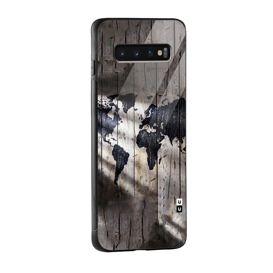 World Map Wood Design Glass Back Case for Galaxy S10 Plus