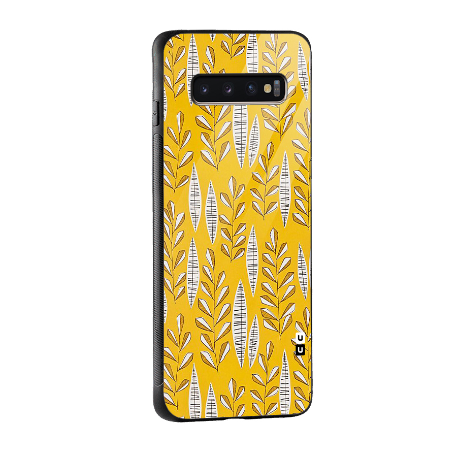 Yellow Leaf Pattern Glass Back Case for Galaxy S10 Plus