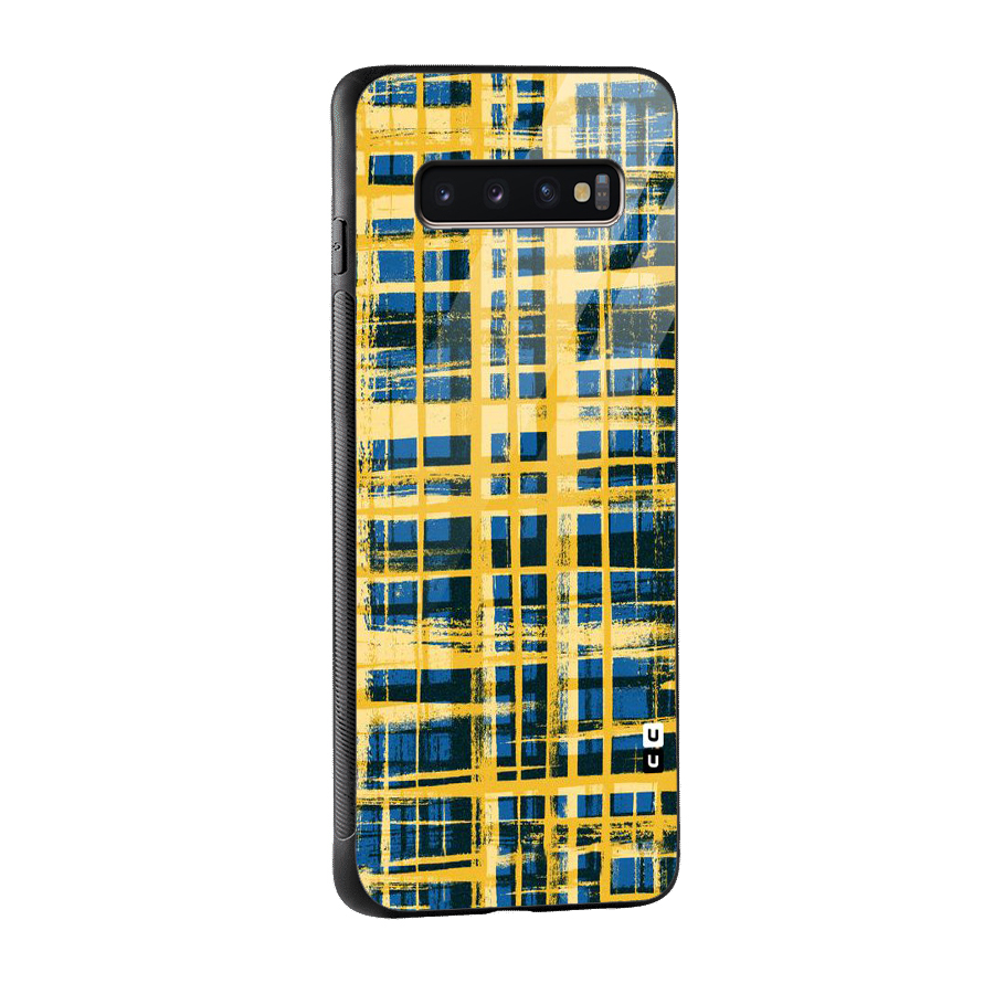 Yellow Rugged Check Design Glass Back Case for Galaxy S10 Plus