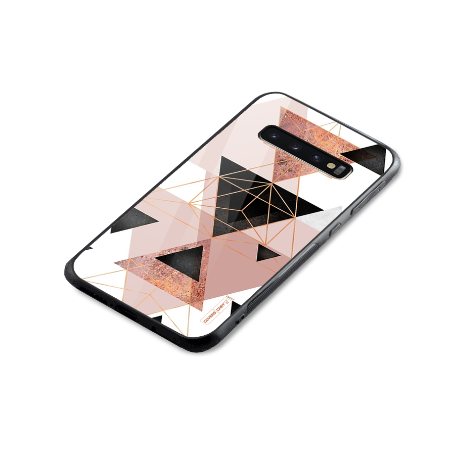 Abstract Rose Gold Triangles Glass Back Case for Galaxy S10 Plus