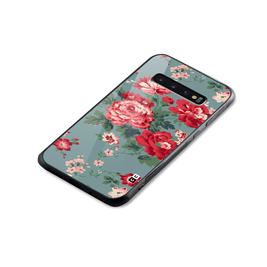 Aesthetic Floral Red Glass Back Case for Galaxy S10 Plus