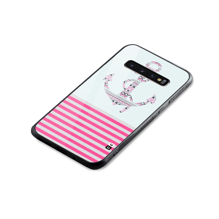 Anchor Design Stripes Glass Back Case for Galaxy S10 Plus