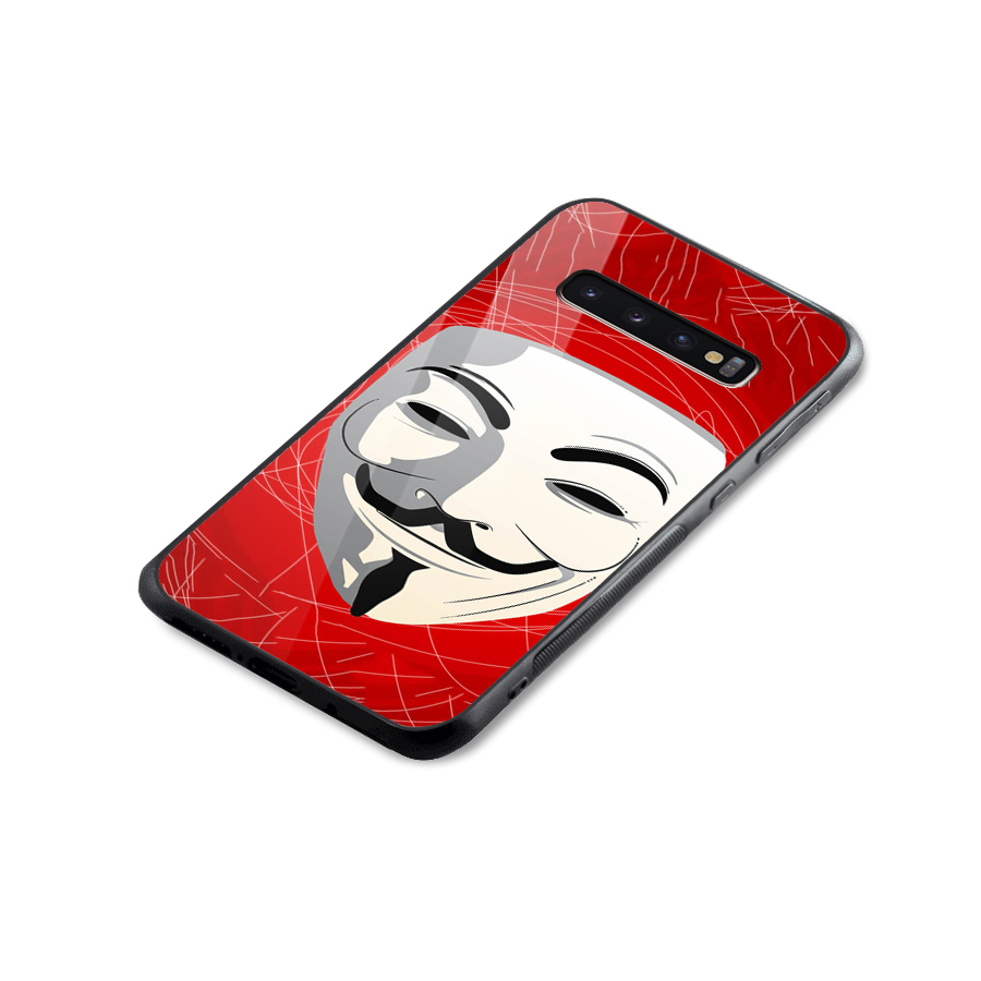 Anonymous Mask Abstract  Glass Back Case for Galaxy S10 Plus