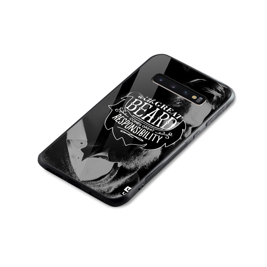 Beard Responsibility Quote Glass Back Case for Galaxy S10 Plus