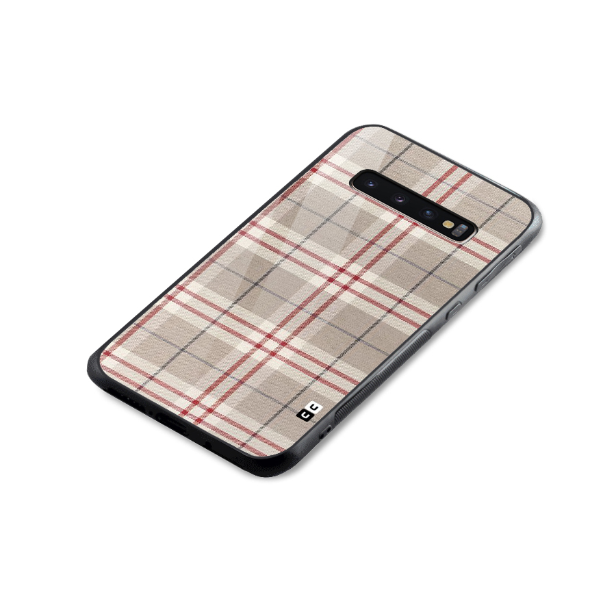 Beige Red Check Glass Back Case for Galaxy S10 Plus