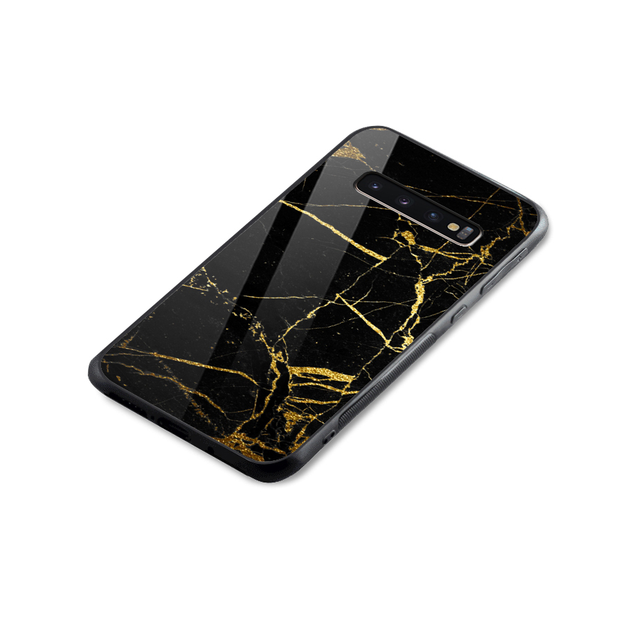 Black And Gold Design Glass Back Case for Galaxy S10 Plus