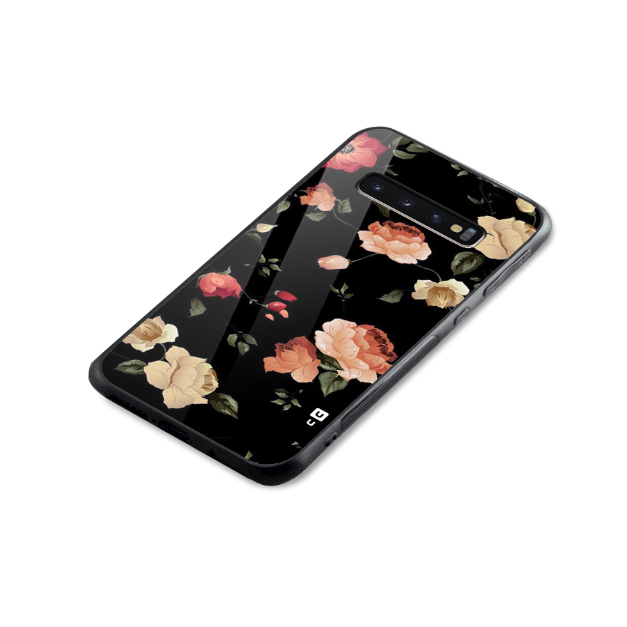 Black Artistic Floral Glass Back Case for Galaxy S10 Plus