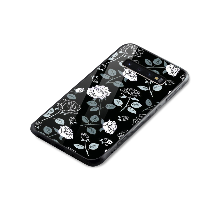 Black Artsy Bloom Glass Back Case for Galaxy S10 Plus