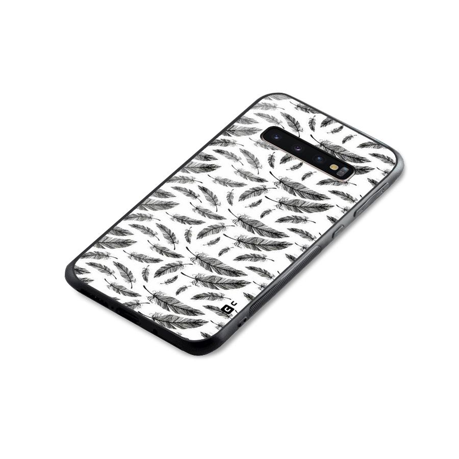 Black Feather Glass Back Case for Galaxy S10 Plus