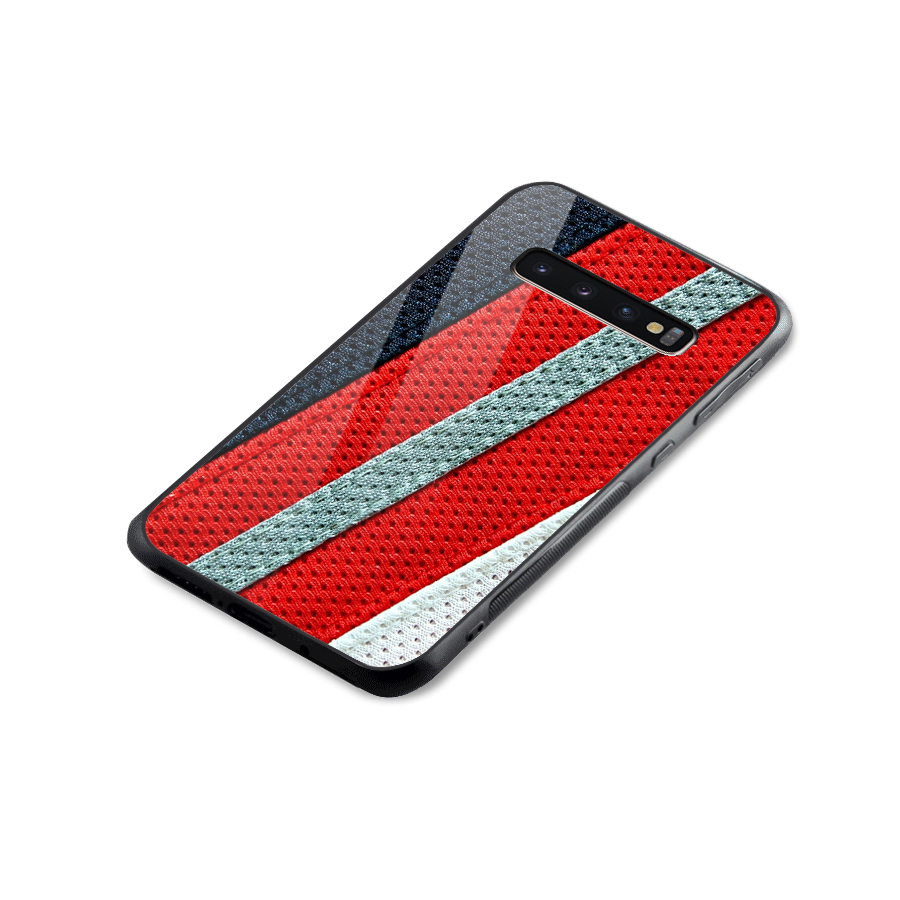 Black Red Grey Stripes Glass Back Case for Galaxy S10 Plus