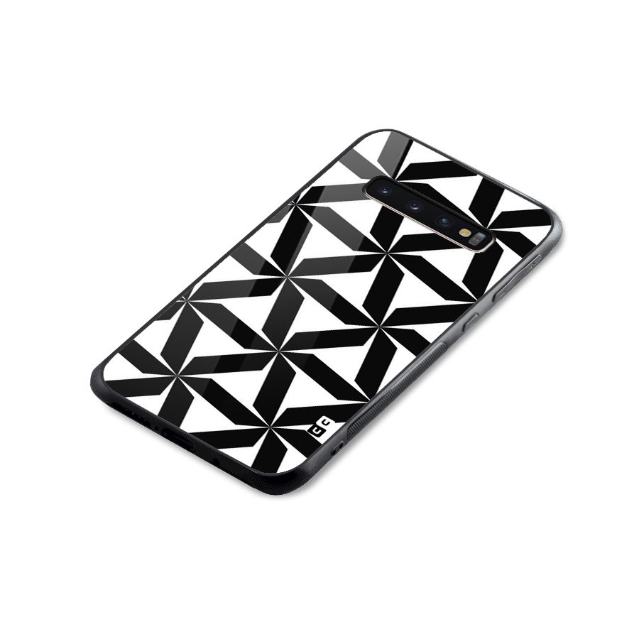 Black White Fan Design Glass Back Case for Galaxy S10 Plus