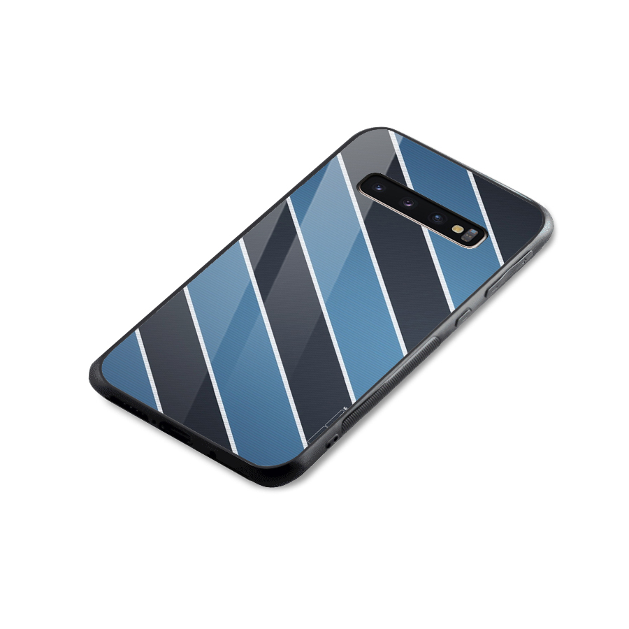 Blue Black Stripes Glass Back Case for Galaxy S10 Plus