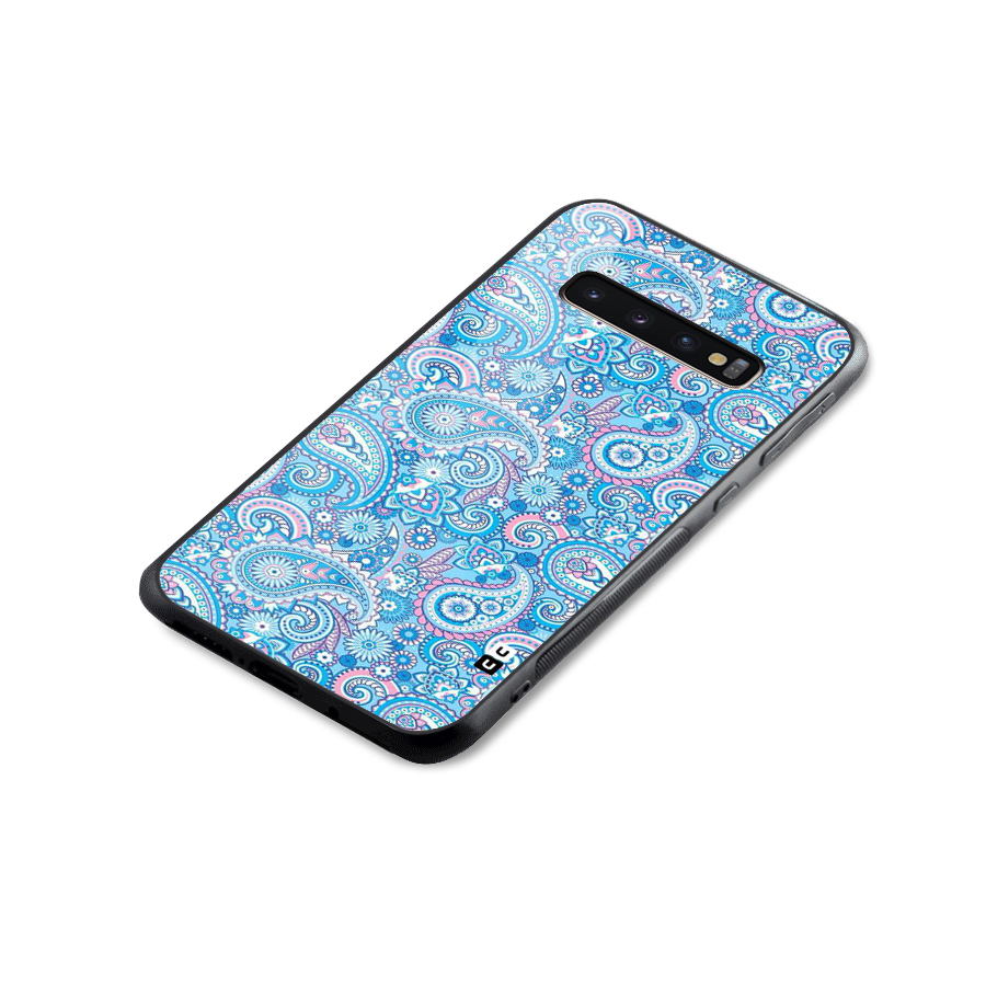 Blue Block Pattern Glass Back Case for Galaxy S10 Plus