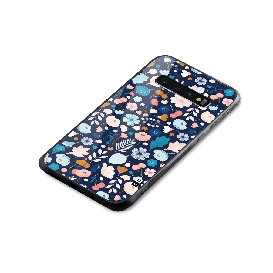 Blue Floral Glass Back Case for Galaxy S10 Plus