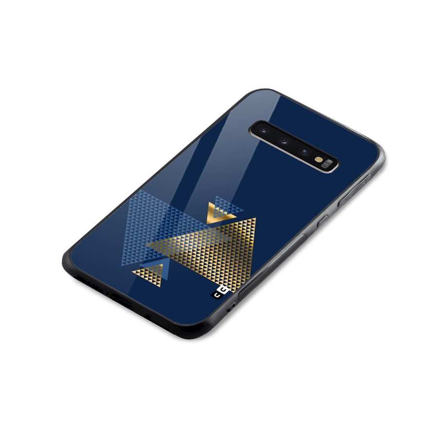 Blue Gold Triangles Glass Back Case for Galaxy S10 Plus