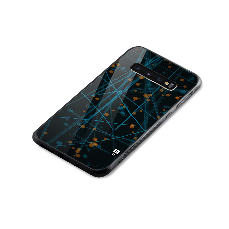 Blue Lines Gold Dots Glass Back Case for Galaxy S10 Plus