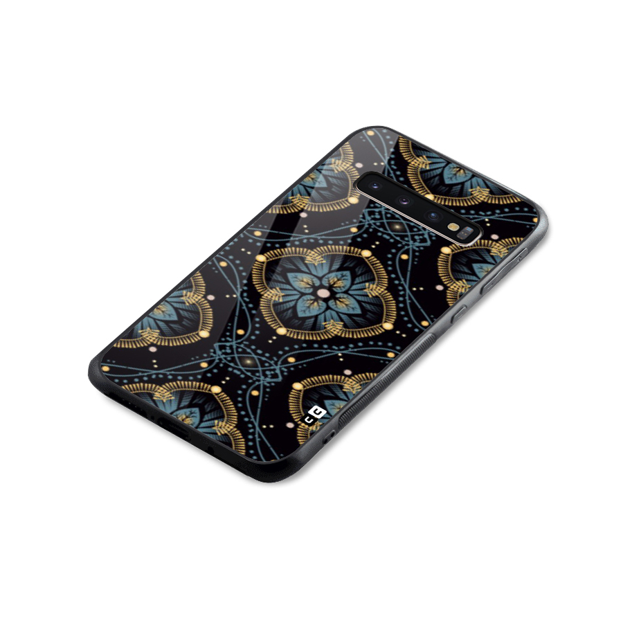 Blue With Black Flower Glass Back Case for Galaxy S10 Plus
