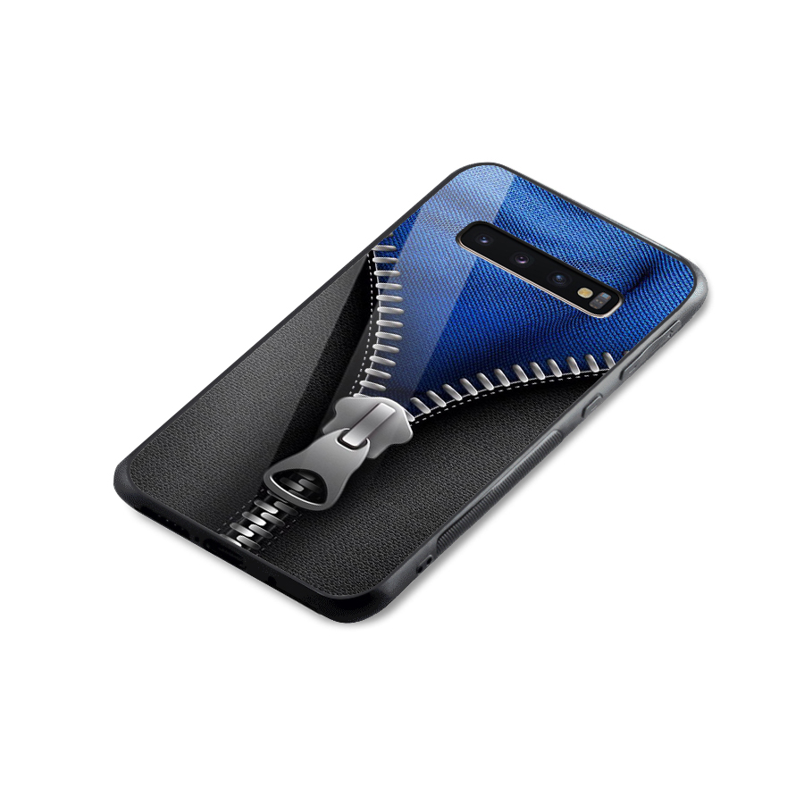 Blue Zipper Glass Back Case for Galaxy S10 Plus