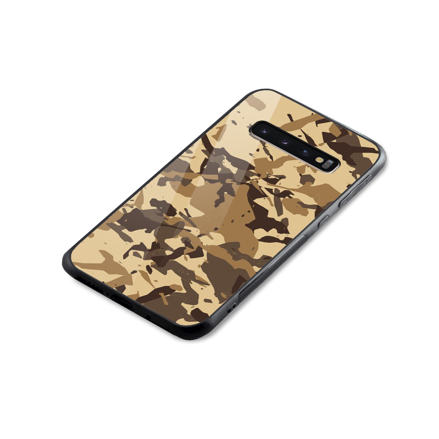 Brown Camouflage Army Glass Back Case for Galaxy S10 Plus
