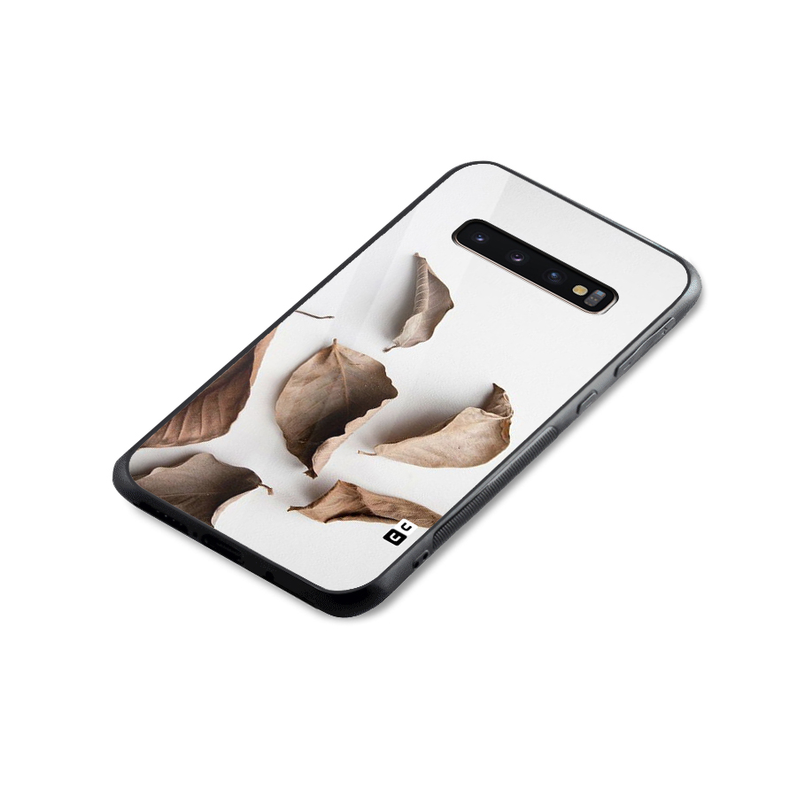 Brown Dusty Leaves Glass Back Case for Galaxy S10 Plus