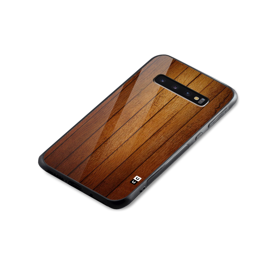 Brown Wood Design Glass Back Case for Galaxy S10 Plus