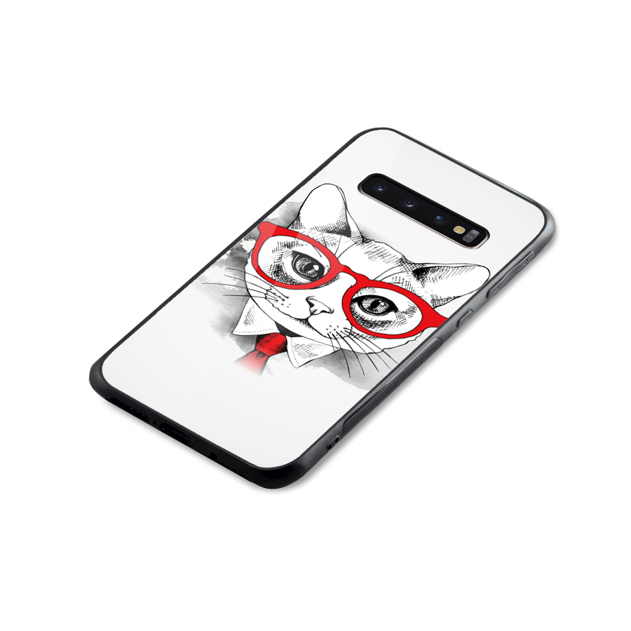 Business Cat Glass Back Case for Galaxy S10 Plus