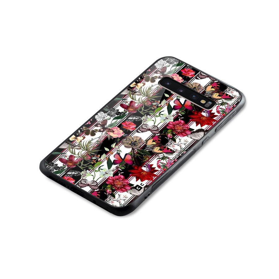 Butterfly Flowers Glass Back Case for Galaxy S10 Plus