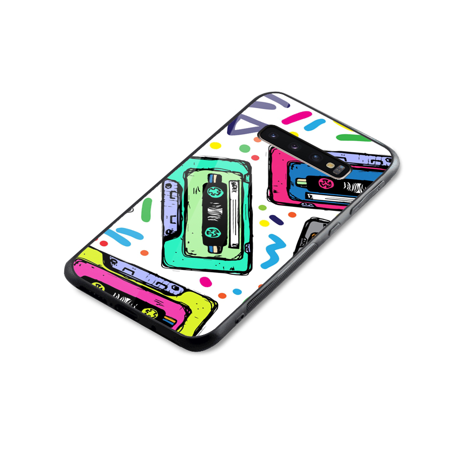 Cassette Pattern Glass Back Case for Galaxy S10 Plus
