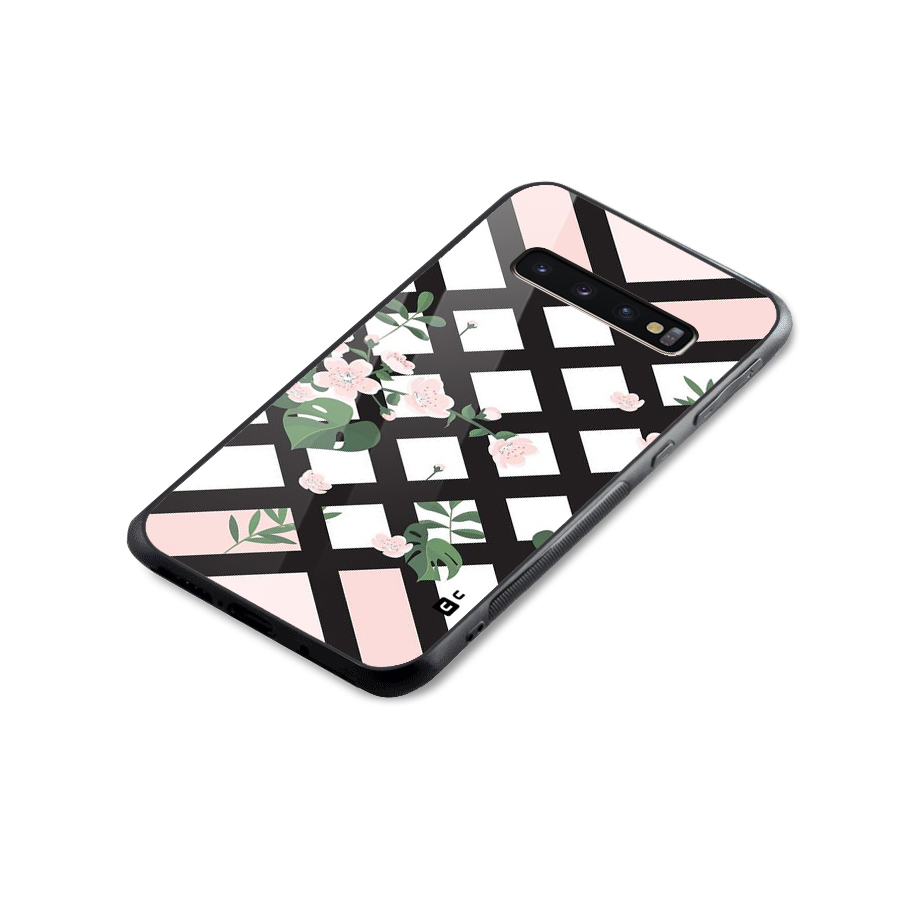 Check Floral Stripes Glass Back Case for Galaxy S10 Plus