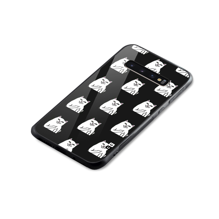Chill Cat Pattern Glass Back Case for Galaxy S10 Plus