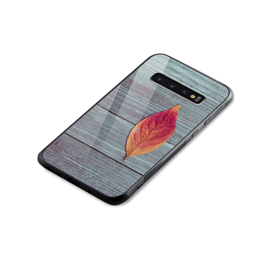 Classic Wood Leaf Glass Back Case for Galaxy S10 Plus