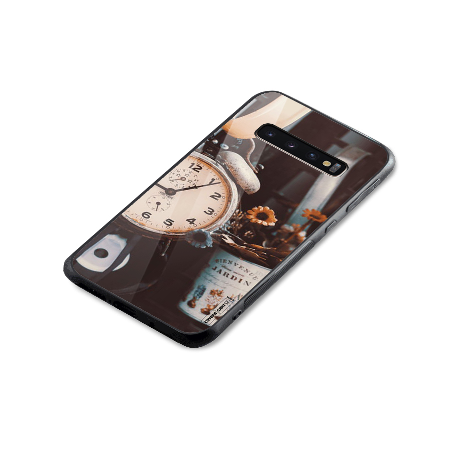 Clock And Flowers Glass Back Case for Galaxy S10 Plus