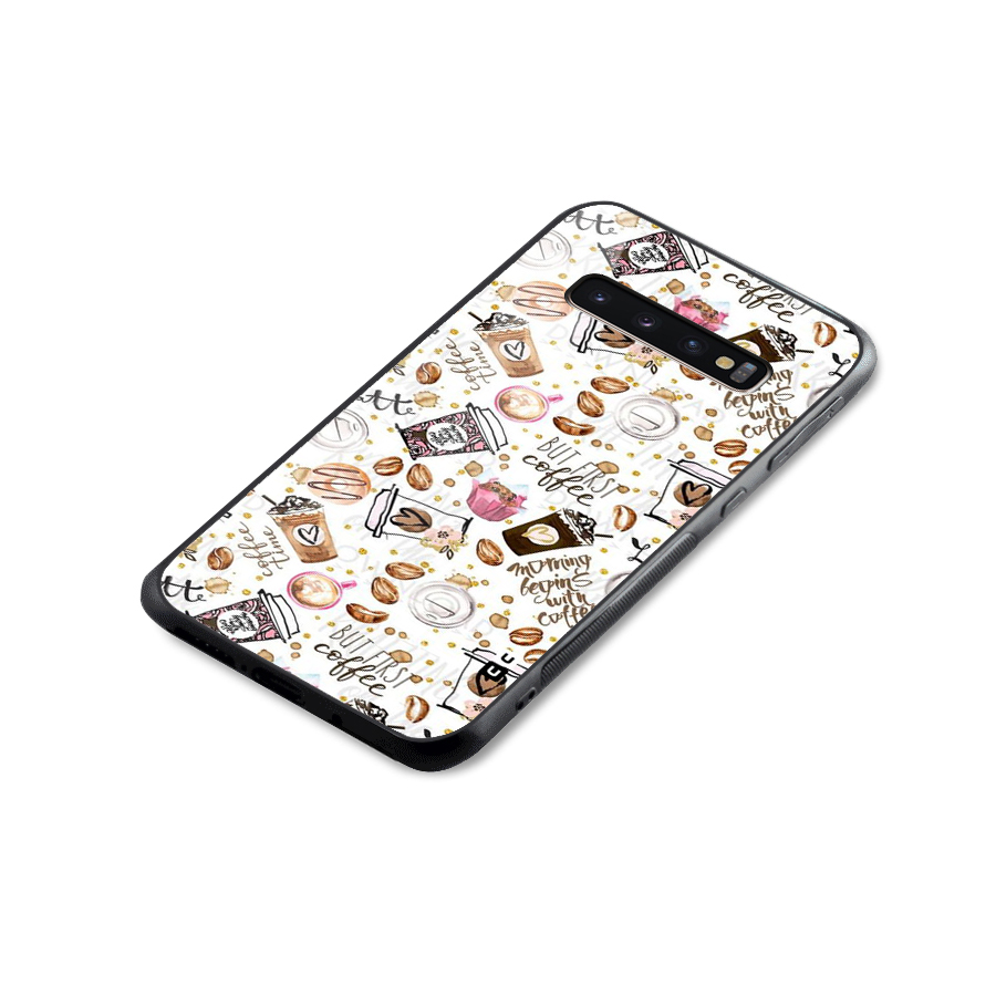 Coffee Pattern Glass Back Case for Galaxy S10 Plus