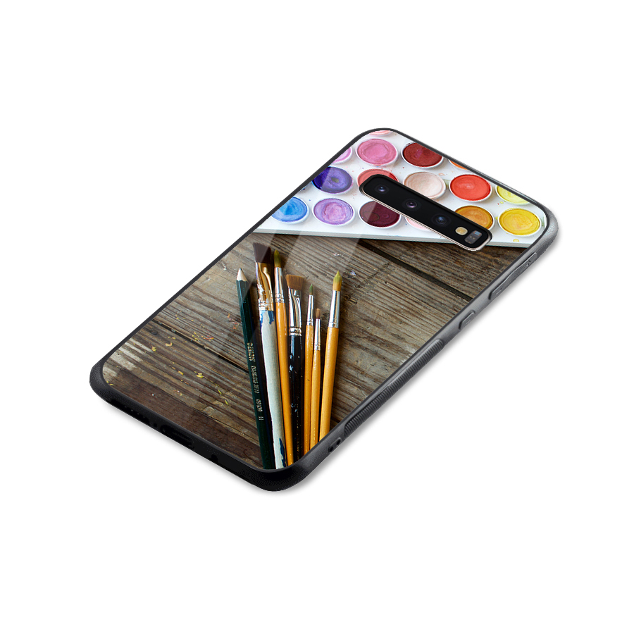 Color Palette and Brush Glass Back Case for Galaxy S10 Plus