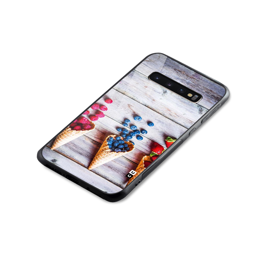 Cone Fruits Design Glass Back Case for Galaxy S10 Plus