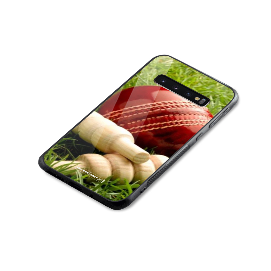 Cricket Ball and Stumps Glass Back Case for Galaxy S10 Plus