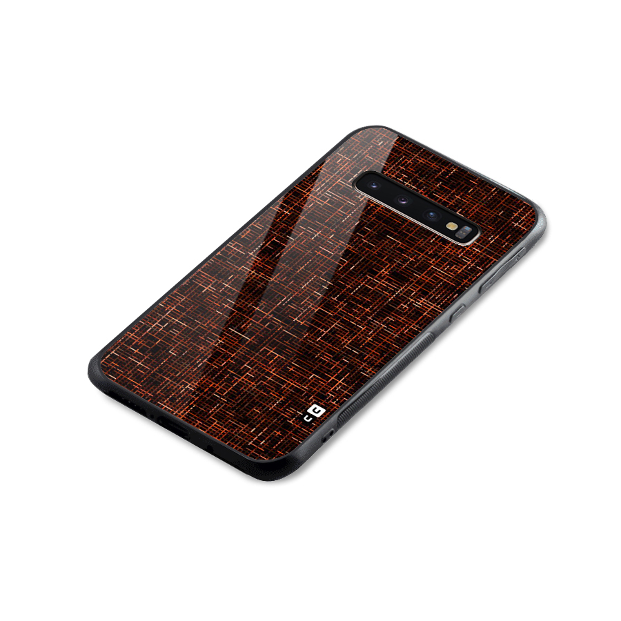 Criss Cross Brownred Pattern Glass Back Case for Galaxy S10 Plus